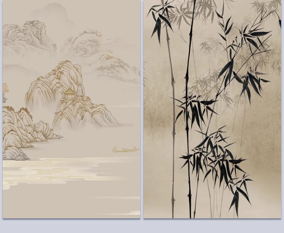 图片[8]-中式新中式壁画山水花鸟建筑背景墙壁纸装饰画高清材质SU贴图素材-大怪兽分享