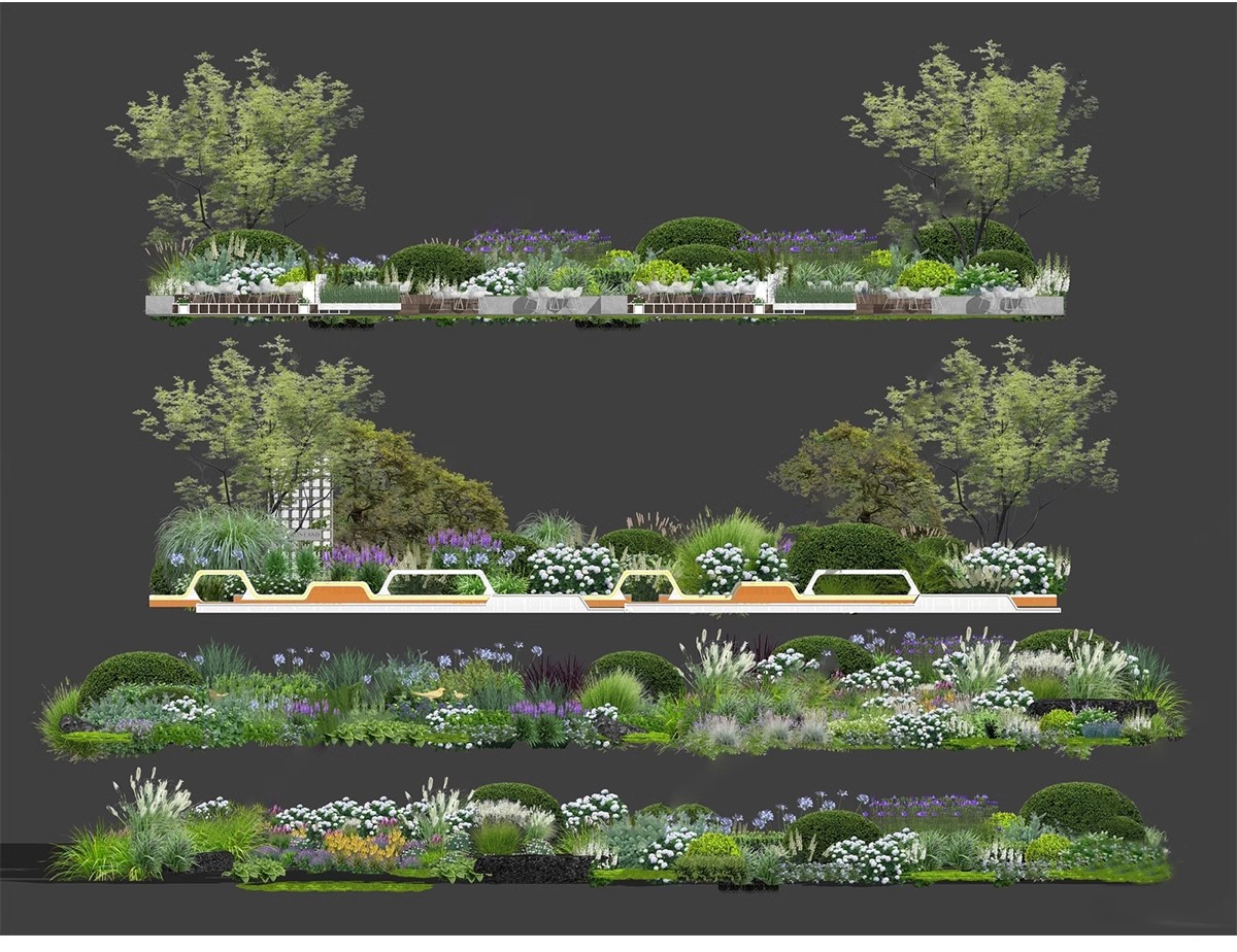 图片[8]-园林景观花镜花境植物配置地被花丛花草花卉草花组团搭配su模型库-大怪兽分享