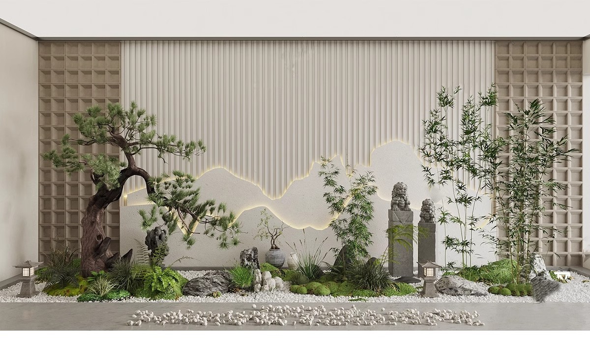 图片[8]-室内造景SU模型现代禅意新中式日式庭院小品别墅天井植物草图大师-大怪兽分享