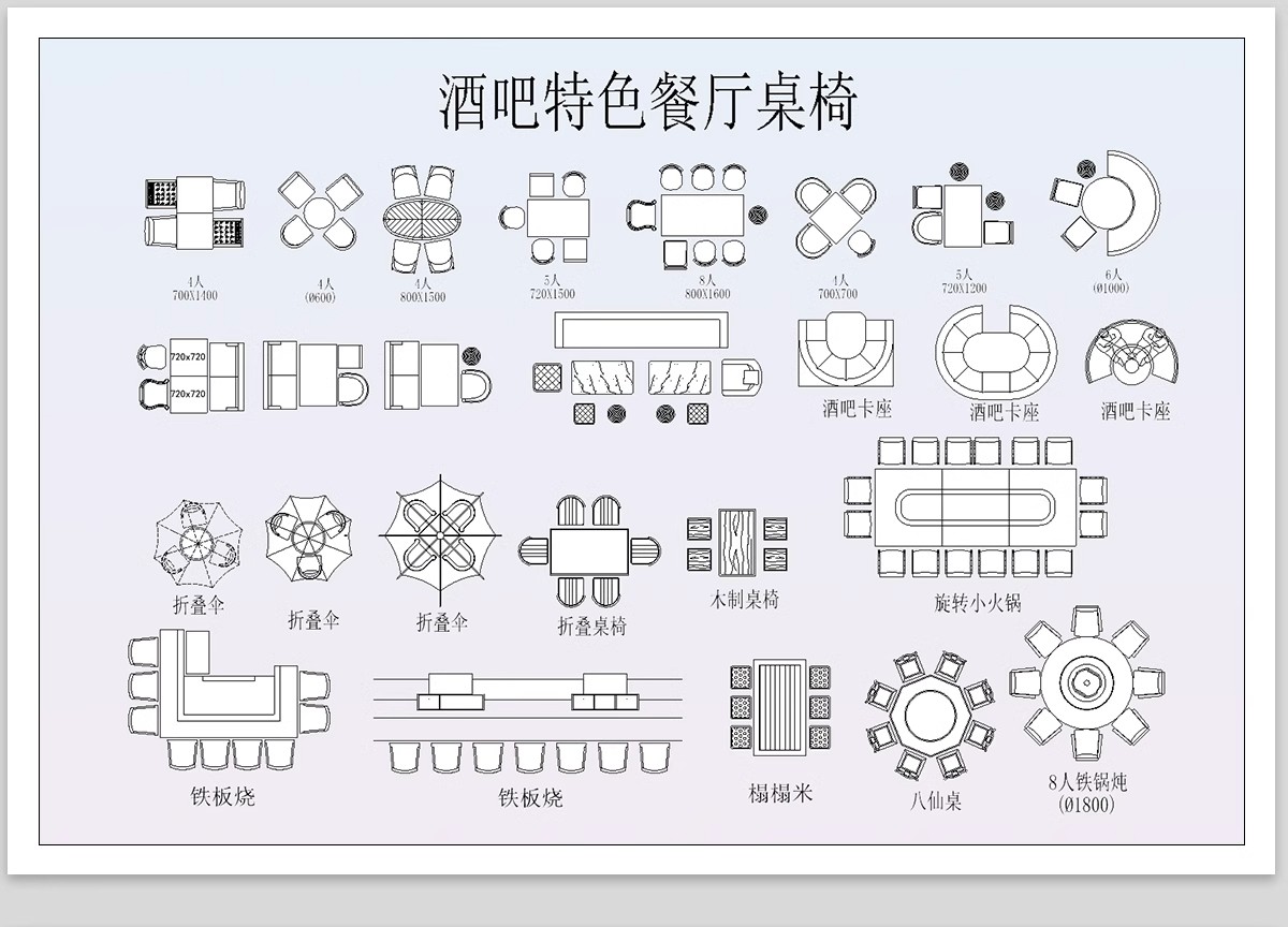 图片[7]-餐饮饭店CAD图块图库空间设计餐厅奶茶店酒吧餐桌椅卡座施工图-大怪兽分享