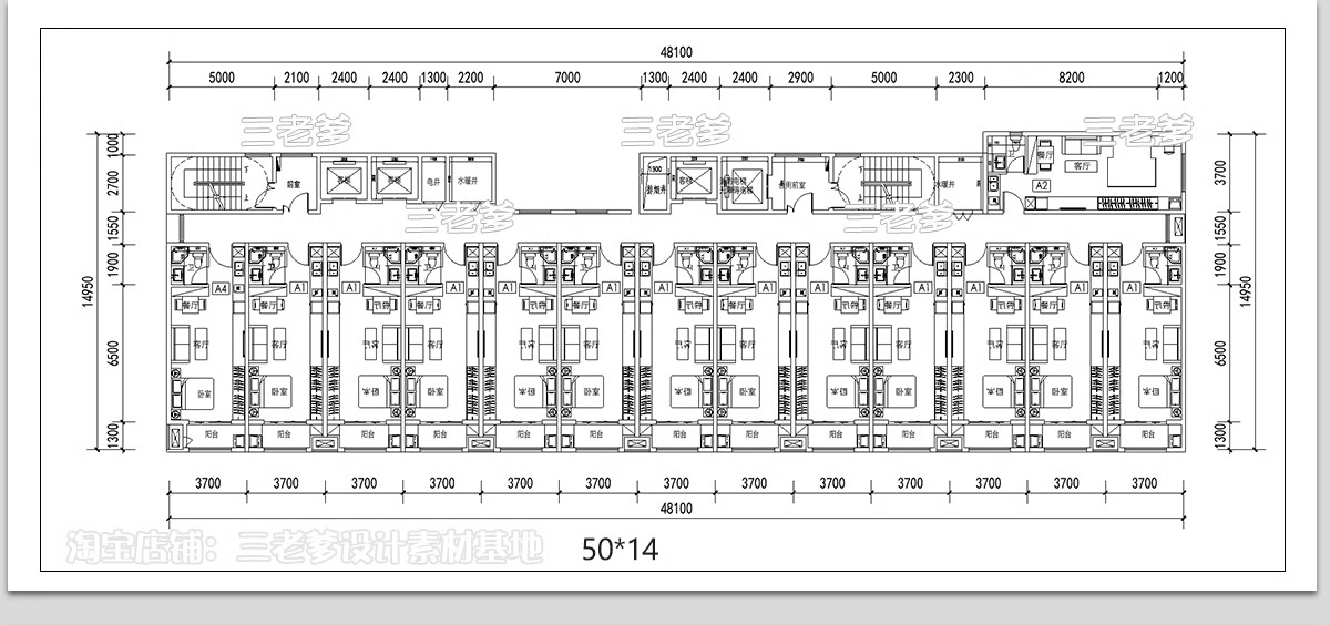 图片[10]-22组，公寓CAD图库建筑户型图集平面图标准房型参考住宅平层施工图纸-大怪兽分享