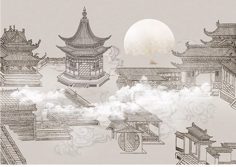 图片[32]-中式新中式壁画山水花鸟建筑背景墙壁纸装饰画高清材质SU贴图素材-大怪兽分享