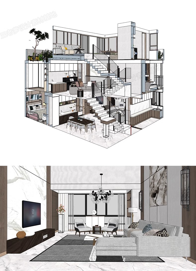 图片[32]-新中式风格SU模型室内家装客厅沙发家具餐桌椅卧室床草图大师素材-大怪兽分享
