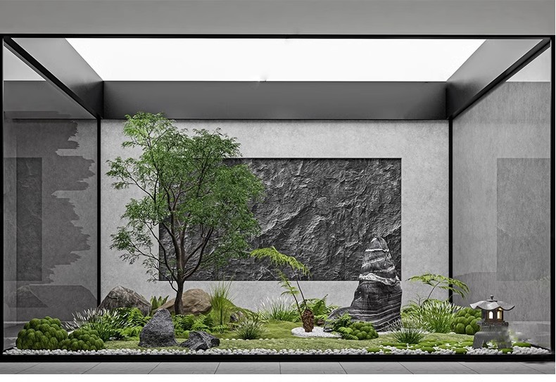 图片[24]-室内造景SU模型现代禅意新中式日式庭院小品别墅天井植物草图大师-大怪兽分享