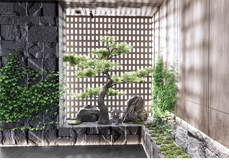 图片[25]-室内造景SU模型现代禅意新中式日式庭院小品别墅天井植物草图大师-大怪兽分享