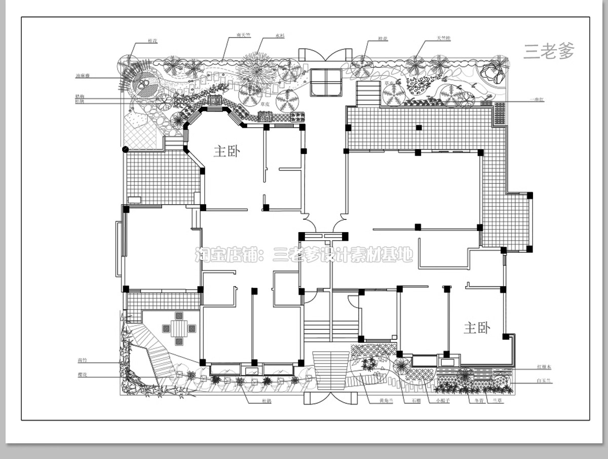 图片[29]-500套，别墅花园庭院设计方案CAD图库平面图植物园林景观施工图图例素材-大怪兽分享