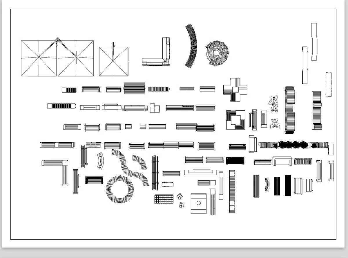 图片[9]-30套，户外园林景观小品CAD平面图例 公园游乐设施庭院座椅亭子施工图库-大怪兽分享