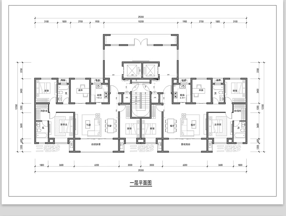 图片[9]-50套，住宅建筑户型图CAD平面图施工图 一梯两户三四户小高层新规大平层-大怪兽分享