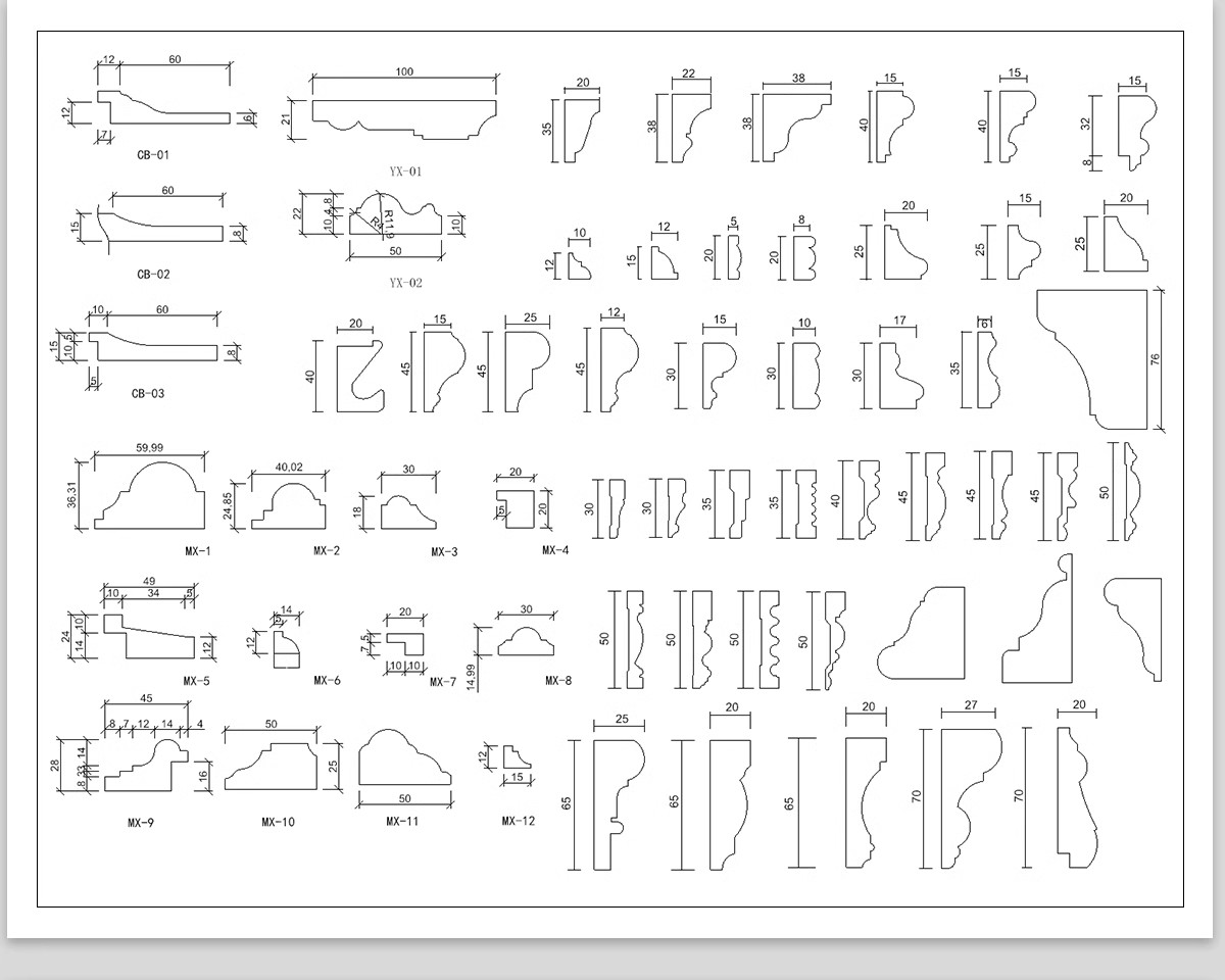 图片[13]-CAD装饰线条大样图剖面踢脚线门套线天花角石膏线框素材图库-大怪兽分享