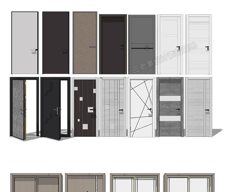 图片[3]-2600套，现代室内卧室单双开实木玻璃推拉门SU模型防盗移门谷仓门草图大师-大怪兽分享
