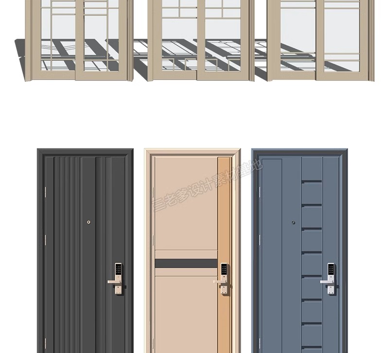 图片[6]-2600套，现代室内卧室单双开实木玻璃推拉门SU模型防盗移门谷仓门草图大师-大怪兽分享