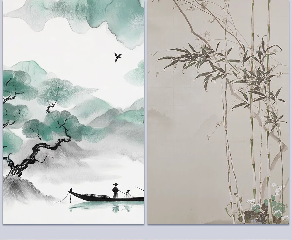图片[15]-中式新中式壁画山水花鸟建筑背景墙壁纸装饰画高清材质SU贴图素材-大怪兽分享