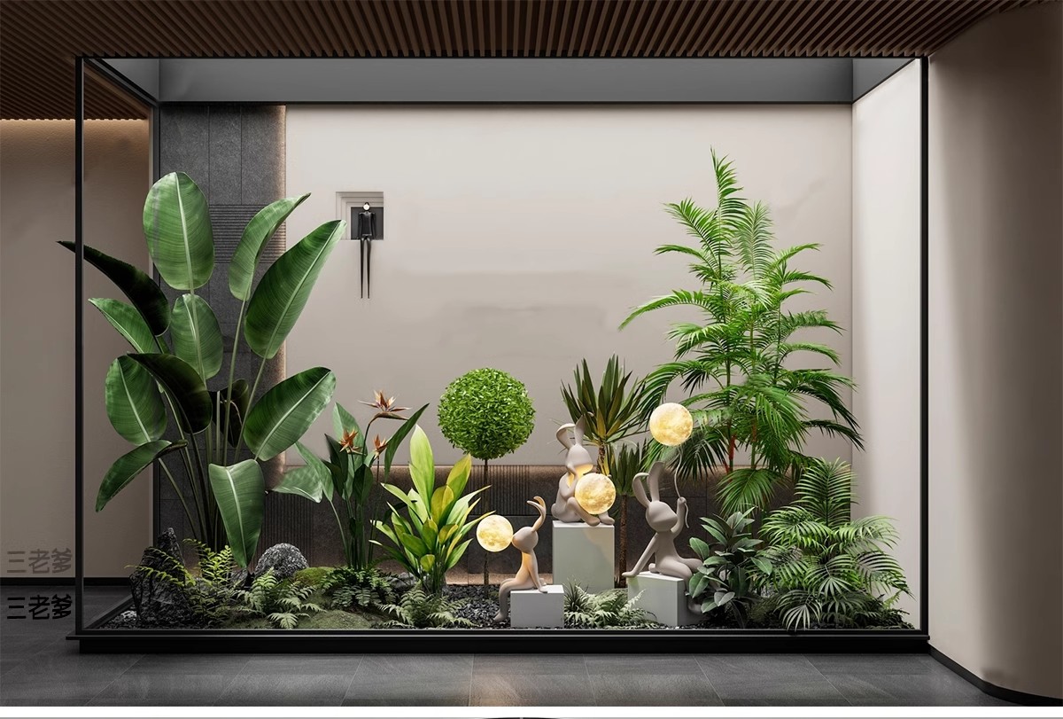 图片[15]-室内造景SU模型现代禅意新中式日式庭院小品别墅天井植物草图大师-大怪兽分享