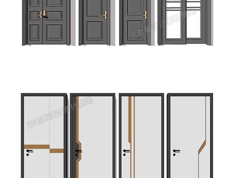图片[12]-2600套，现代室内卧室单双开实木玻璃推拉门SU模型防盗移门谷仓门草图大师-大怪兽分享