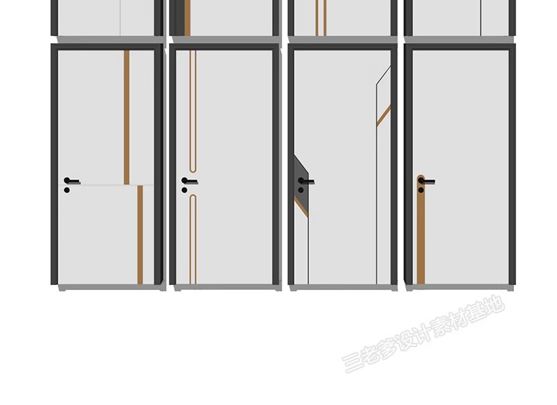 图片[13]-2600套，现代室内卧室单双开实木玻璃推拉门SU模型防盗移门谷仓门草图大师-大怪兽分享