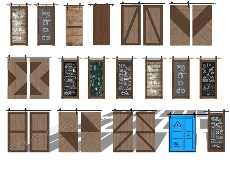 图片[14]-2600套，现代室内卧室单双开实木玻璃推拉门SU模型防盗移门谷仓门草图大师-大怪兽分享