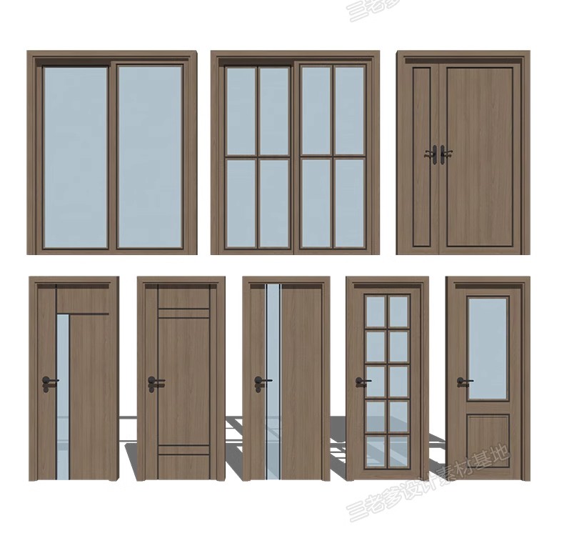 图片[17]-2600套，现代室内卧室单双开实木玻璃推拉门SU模型防盗移门谷仓门草图大师-大怪兽分享