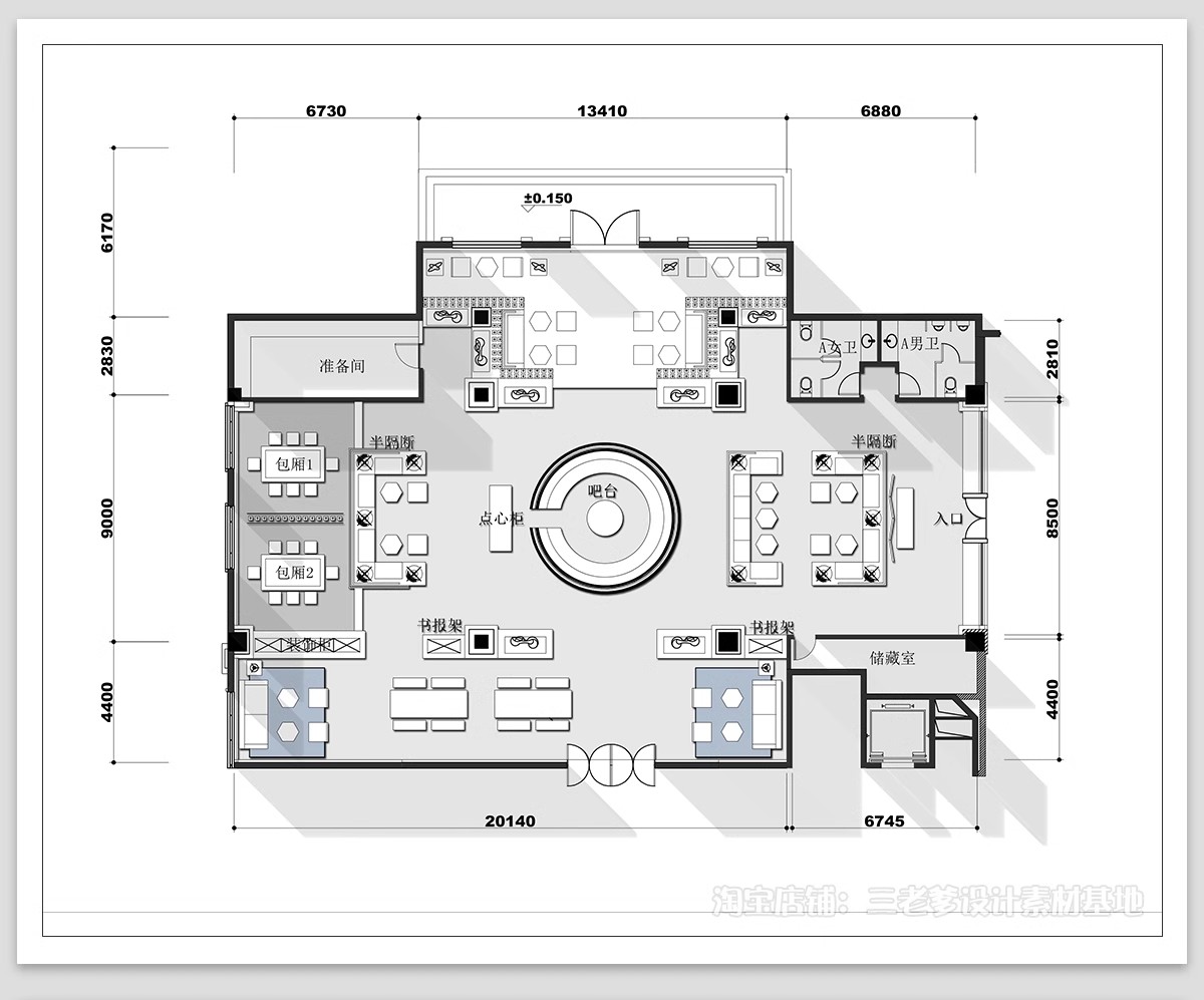 图片[14]-150套，咖啡厅咖啡馆CAD空间布局方案 奶茶店施工平面布置图店铺装修设计-大怪兽分享