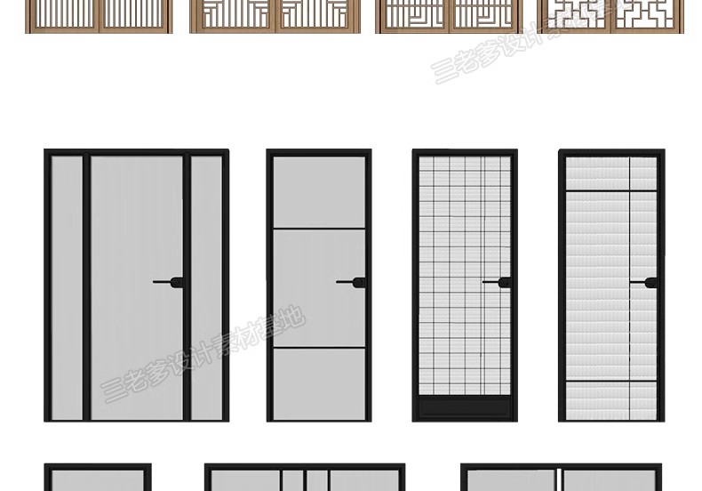 图片[19]-2600套，现代室内卧室单双开实木玻璃推拉门SU模型防盗移门谷仓门草图大师-大怪兽分享