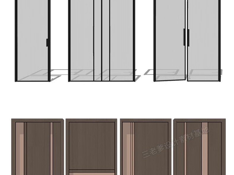 图片[20]-2600套，现代室内卧室单双开实木玻璃推拉门SU模型防盗移门谷仓门草图大师-大怪兽分享