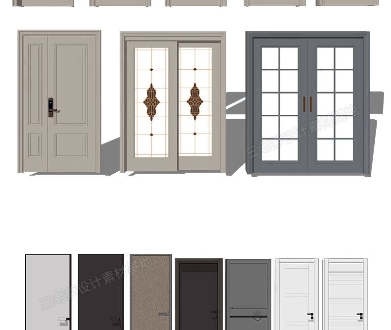 图片[22]-2600套，现代室内卧室单双开实木玻璃推拉门SU模型防盗移门谷仓门草图大师-大怪兽分享