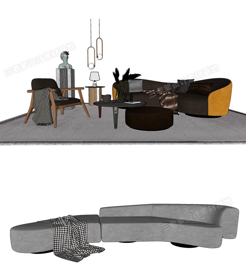 图片[22]-现代北欧沙发SU模型 客厅多人转角双人异形单人布艺沙发草图大师-大怪兽分享
