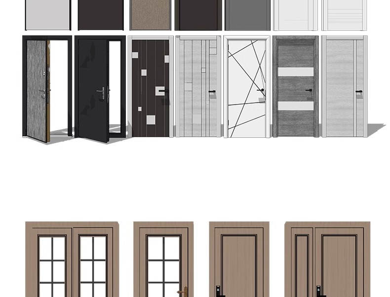 图片[23]-2600套，现代室内卧室单双开实木玻璃推拉门SU模型防盗移门谷仓门草图大师-大怪兽分享