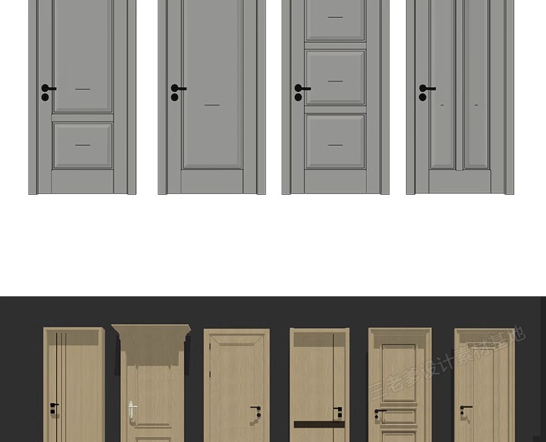 图片[26]-2600套，现代室内卧室单双开实木玻璃推拉门SU模型防盗移门谷仓门草图大师-大怪兽分享