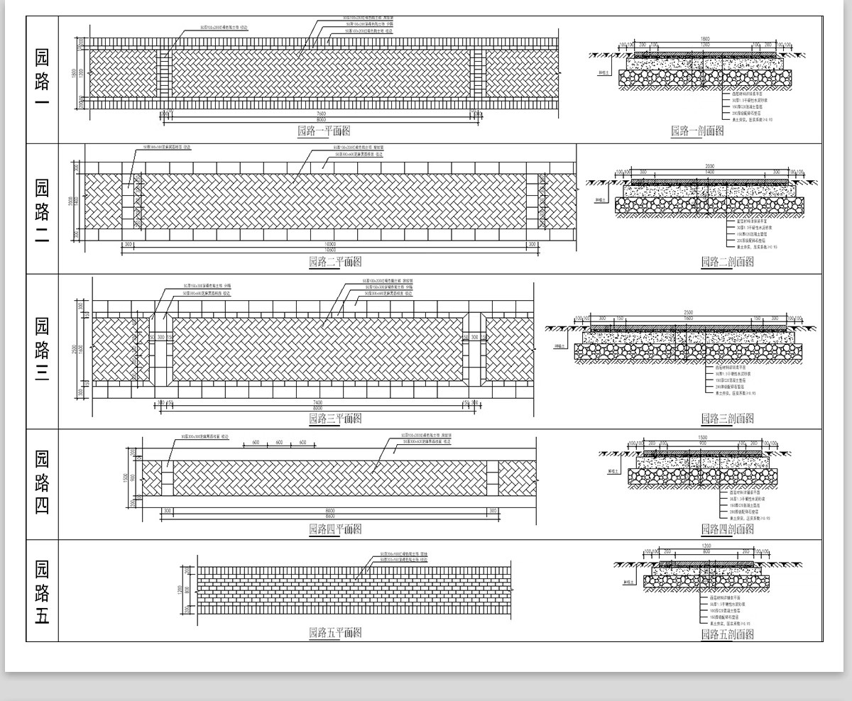 图片[17]-1000款，道路园路CAD施工图纸 景观园林铺装地面平面立面节点大样剖面详图-大怪兽分享
