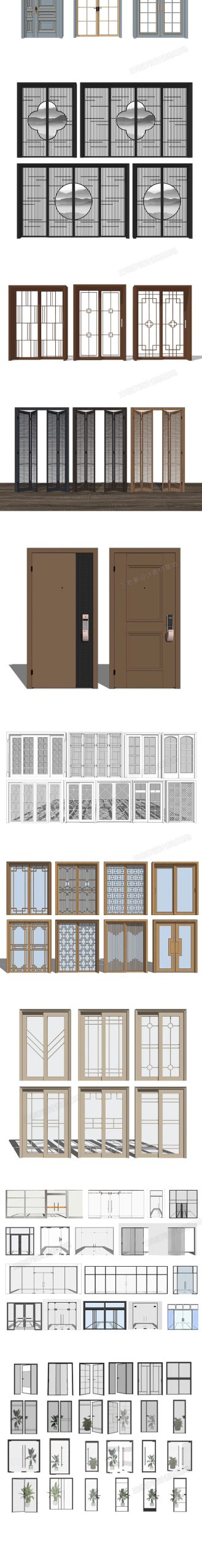 图片[30]-2600套，现代室内卧室单双开实木玻璃推拉门SU模型防盗移门谷仓门草图大师-大怪兽分享