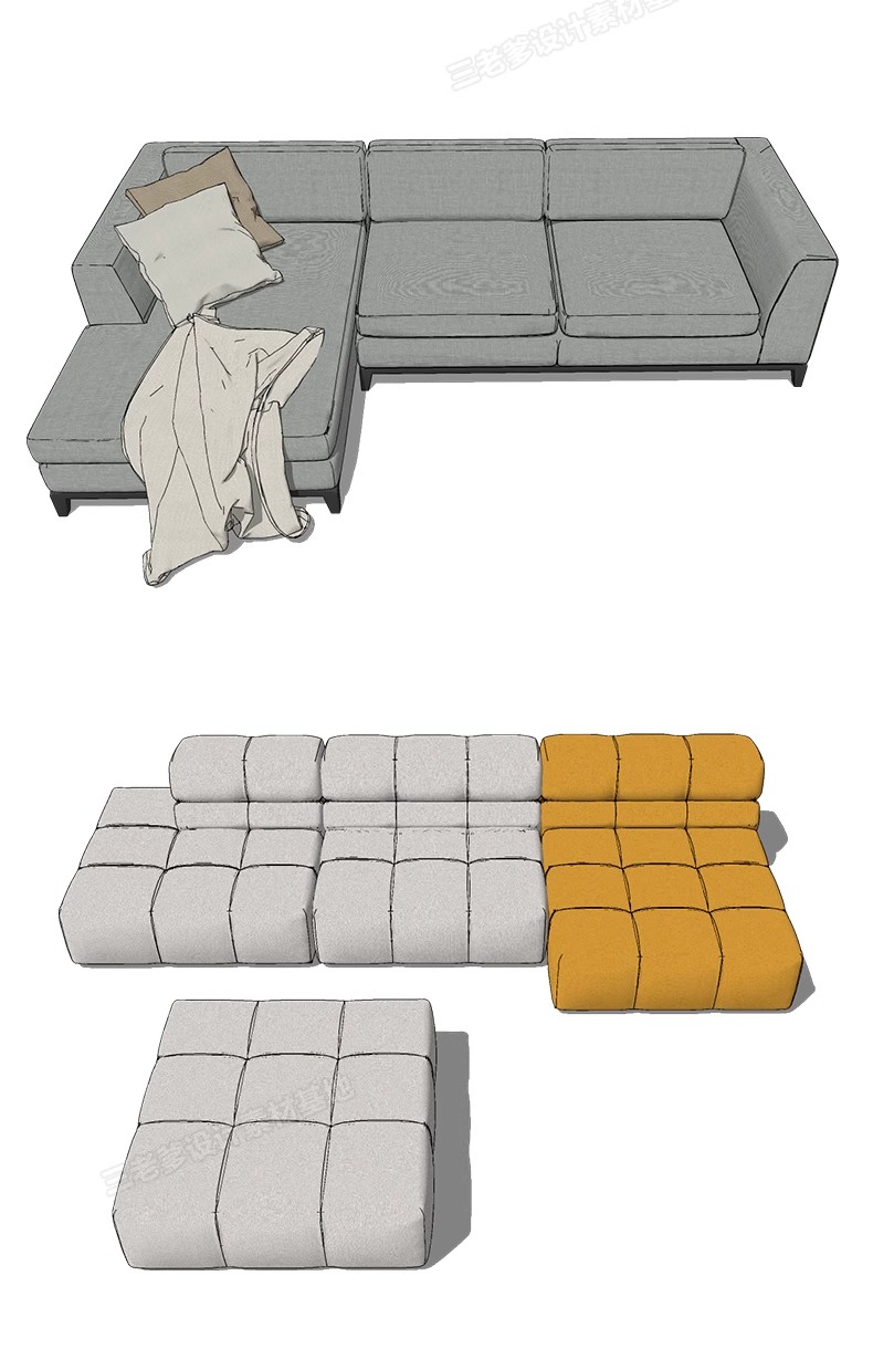 图片[35]-现代北欧沙发SU模型 客厅多人转角双人异形单人布艺沙发草图大师-大怪兽分享