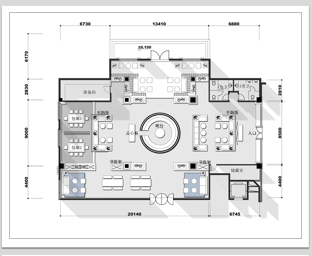 图片[18]-150套，咖啡厅咖啡馆CAD空间布局方案 奶茶店施工平面布置图店铺装修设计-大怪兽分享