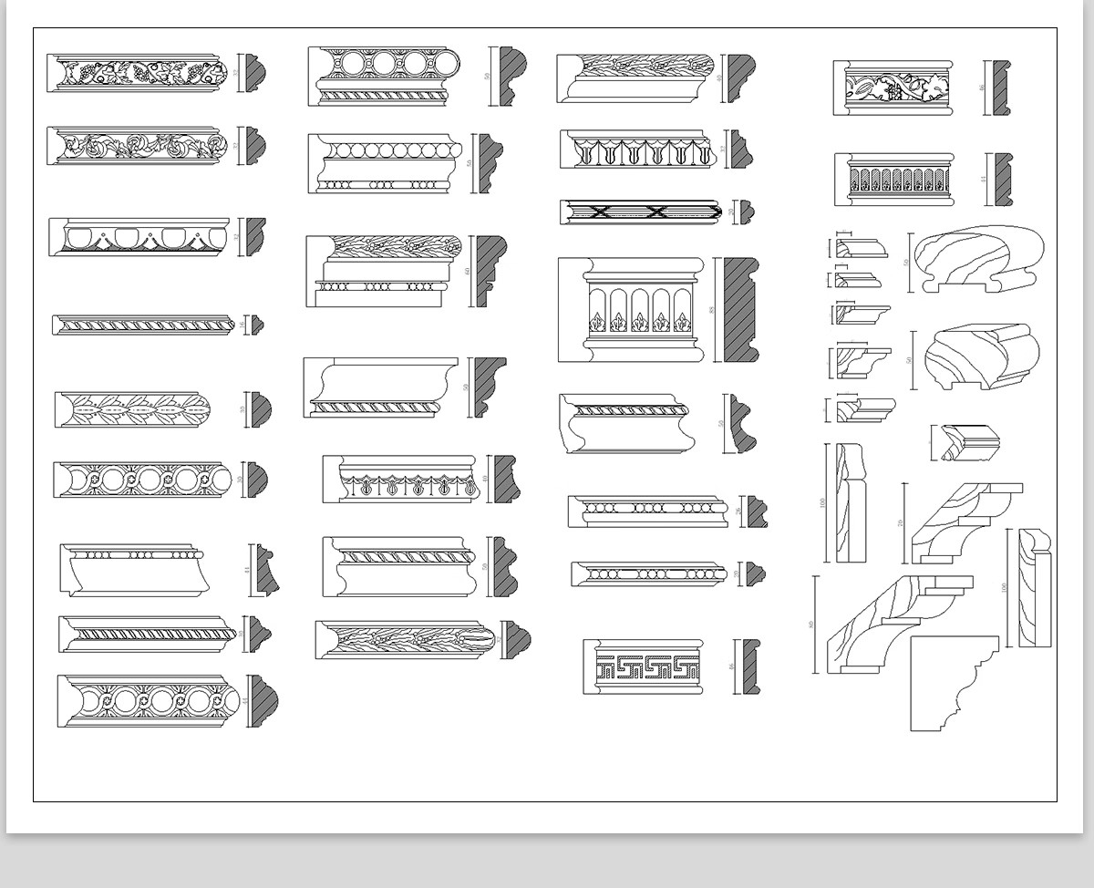 图片[21]-CAD装饰线条大样图剖面踢脚线门套线天花角石膏线框素材图库-大怪兽分享