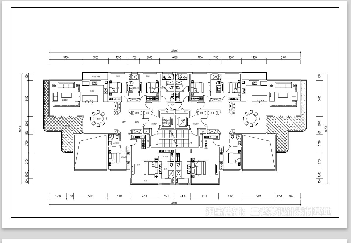 图片[19]-50套，住宅建筑户型图CAD平面图施工图 一梯两户三四户小高层新规大平层-大怪兽分享