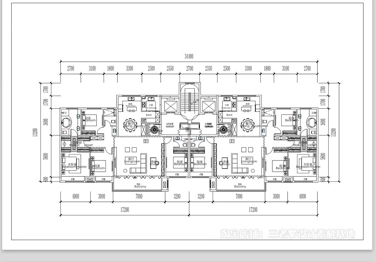图片[20]-50套，住宅建筑户型图CAD平面图施工图 一梯两户三四户小高层新规大平层-大怪兽分享