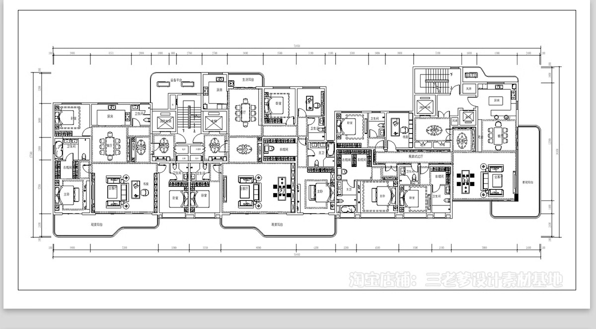 图片[22]-50套，住宅建筑户型图CAD平面图施工图 一梯两户三四户小高层新规大平层-大怪兽分享