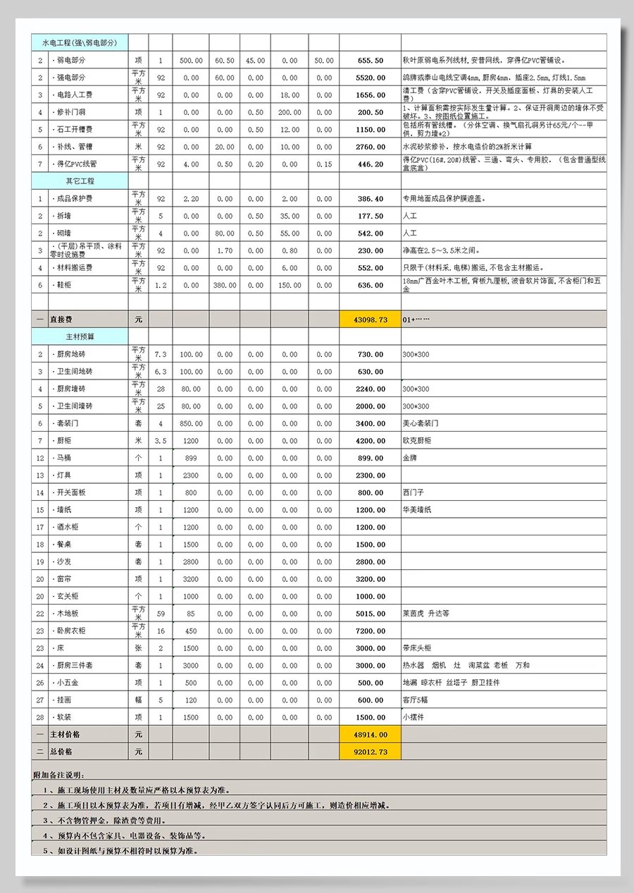图片[24]-2025装修预算报价表家装工装公司材料价格表模板施工清单半包全包-大怪兽分享