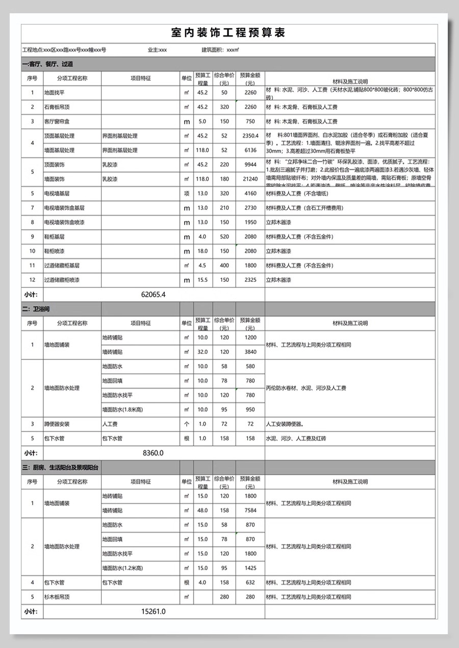 图片[25]-2025装修预算报价表家装工装公司材料价格表模板施工清单半包全包-大怪兽分享