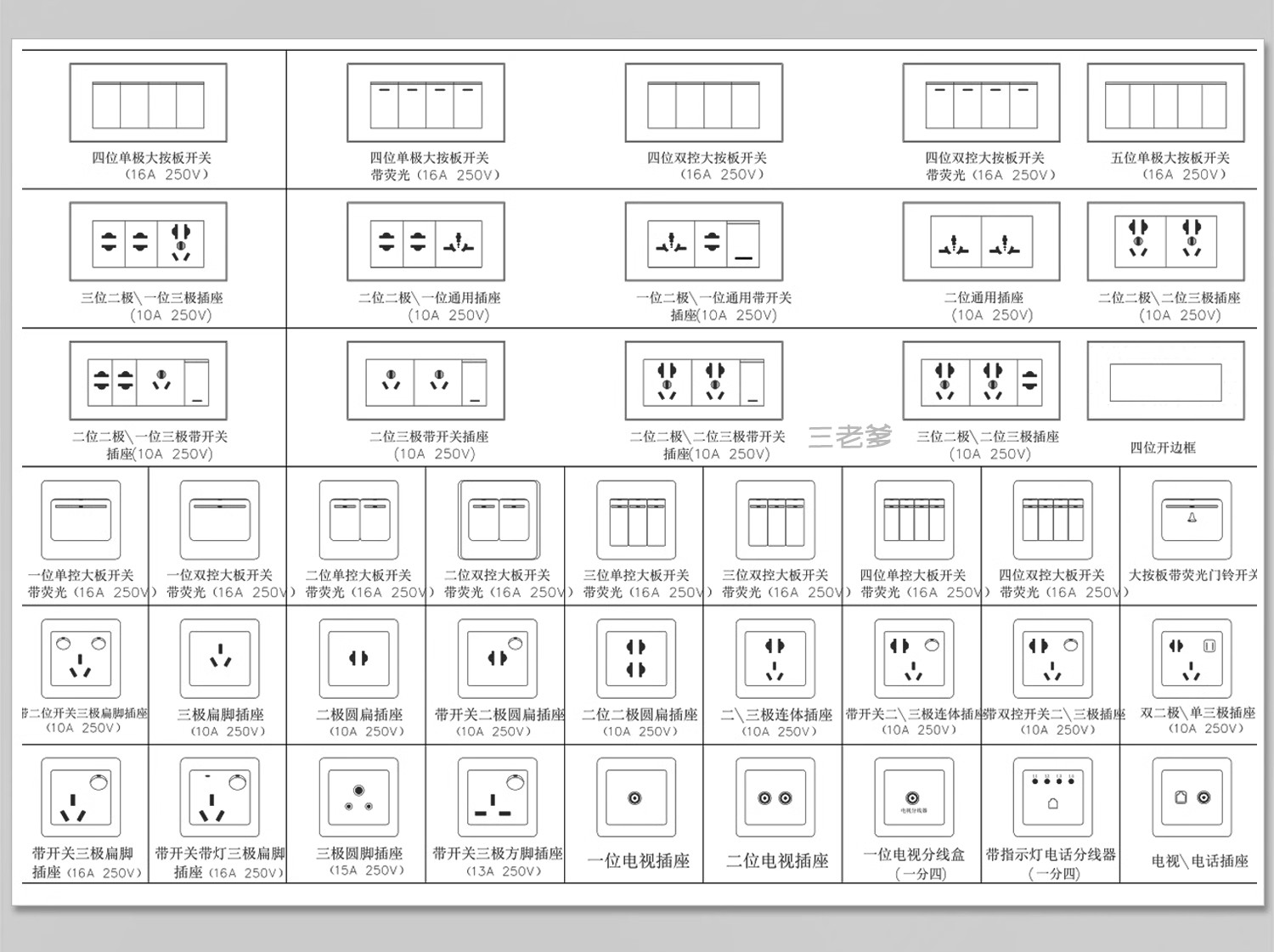 图片[23]-全屋机电连线图及开关插座水电点位灯具图例CAD图库施工图dwg图块-大怪兽分享