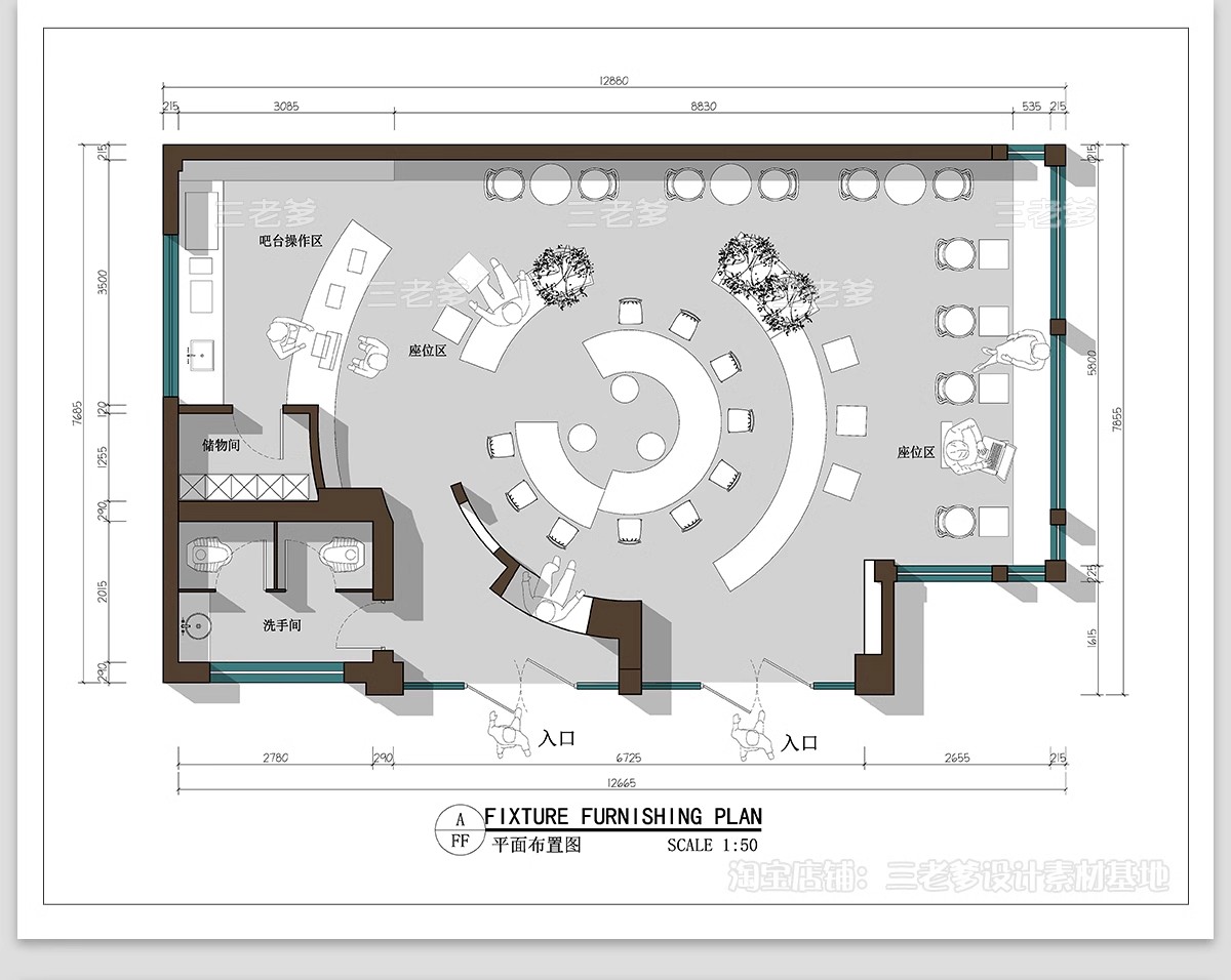图片[29]-150套，咖啡厅咖啡馆CAD空间布局方案 奶茶店施工平面布置图店铺装修设计-大怪兽分享