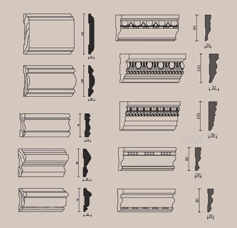 图片[33]-CAD装饰线条大样图剖面踢脚线门套线天花角石膏线框素材图库-大怪兽分享