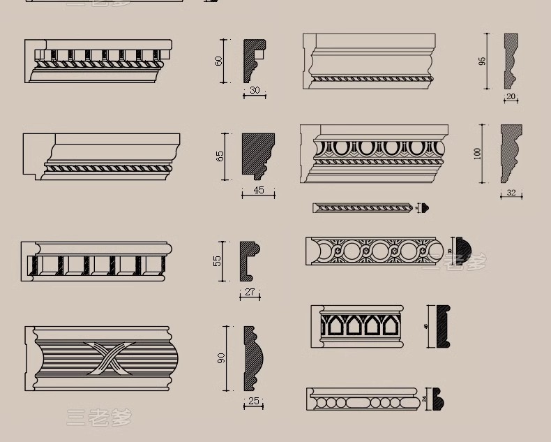 图片[36]-CAD装饰线条大样图剖面踢脚线门套线天花角石膏线框素材图库-大怪兽分享