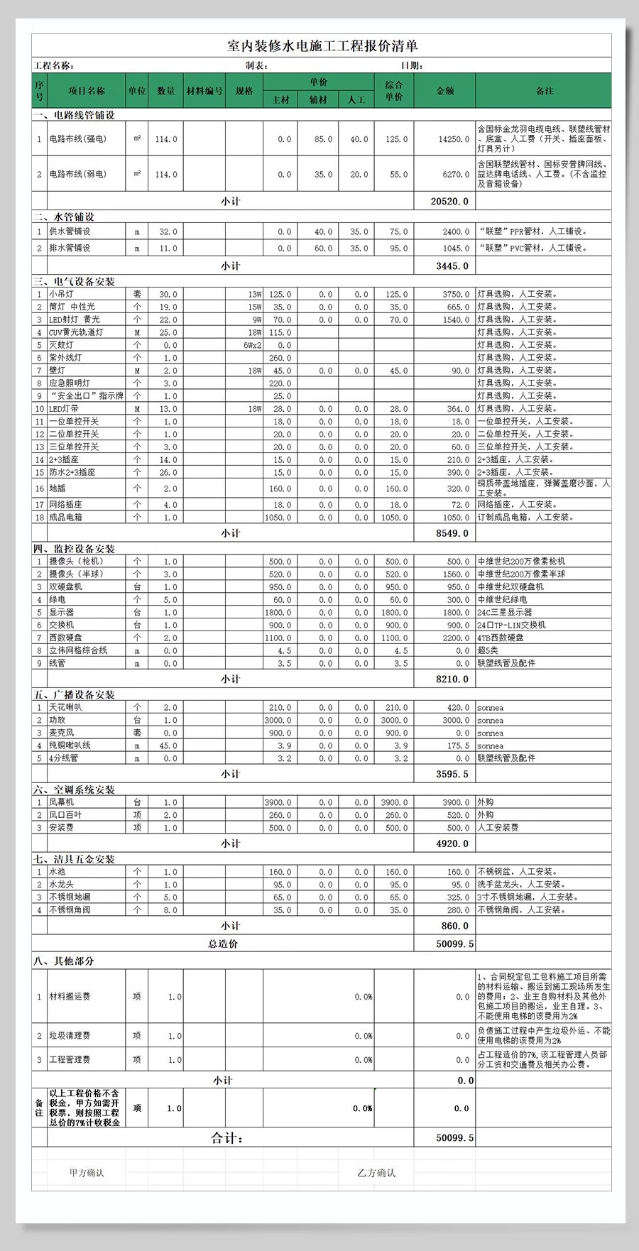 图片[35]-2025装修预算报价表家装工装公司材料价格表模板施工清单半包全包-大怪兽分享