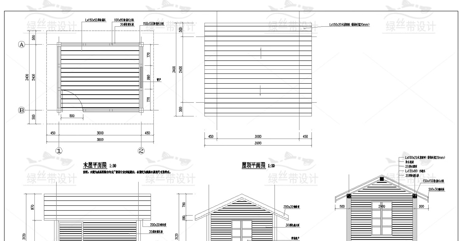 图片[27]-园林景观小 木屋木房子景区生态建筑小品做法详图CAD施工图大样图-大怪兽分享