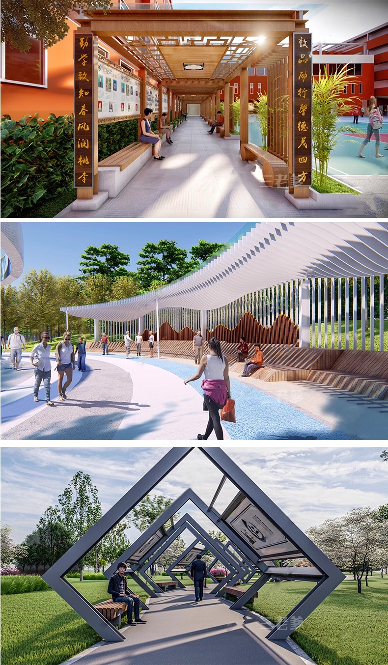 图片[21]-240套，2025新中式学校公园广场艺术文化长廊廊架宣传栏草图大师SU模型库-大怪兽分享