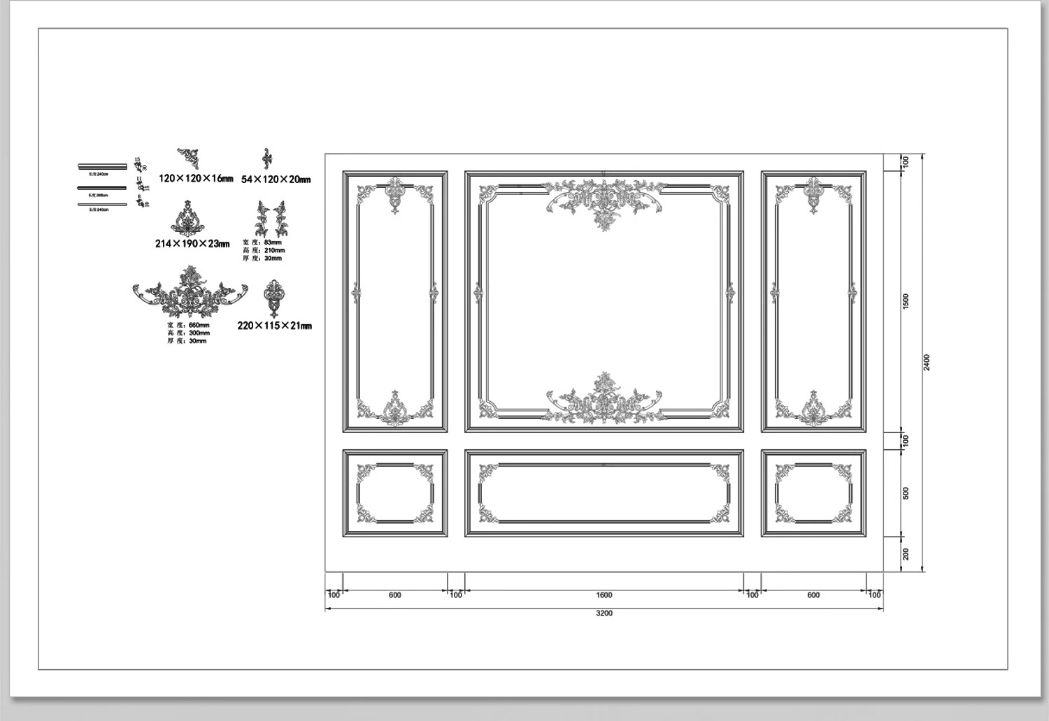 图片[23]-护墙板CAD施工图纸 法式欧式奶油风雕花角花线条家装装修设计图库-大怪兽分享