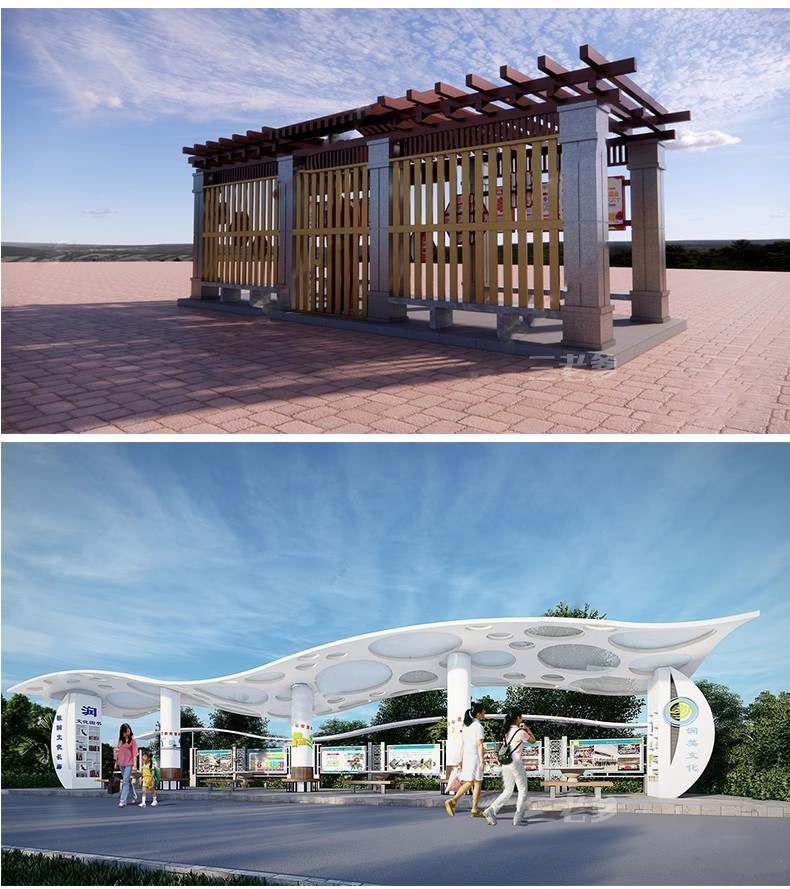 图片[23]-240套，2025新中式学校公园广场艺术文化长廊廊架宣传栏草图大师SU模型库-大怪兽分享