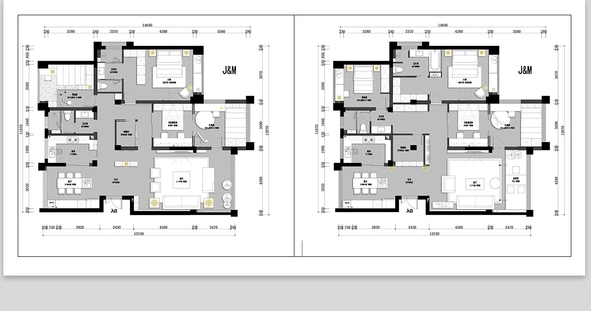 图片[35]-100种，家装室内相同户型图改造不同设计方案CAD平面图布局图合集-大怪兽分享