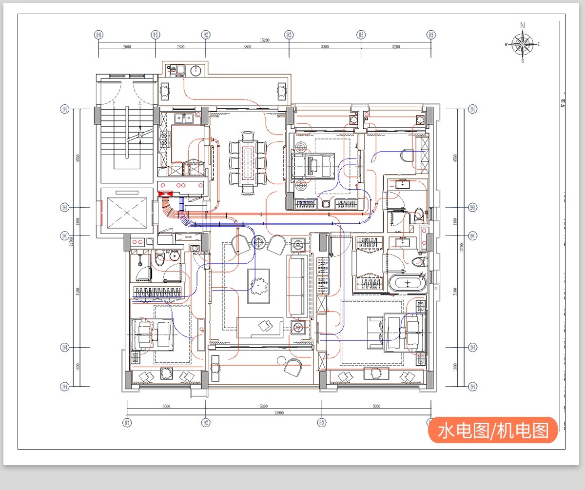 图片[41]-全屋机电连线图及开关插座水电点位灯具图例CAD图库施工图dwg图块-大怪兽分享