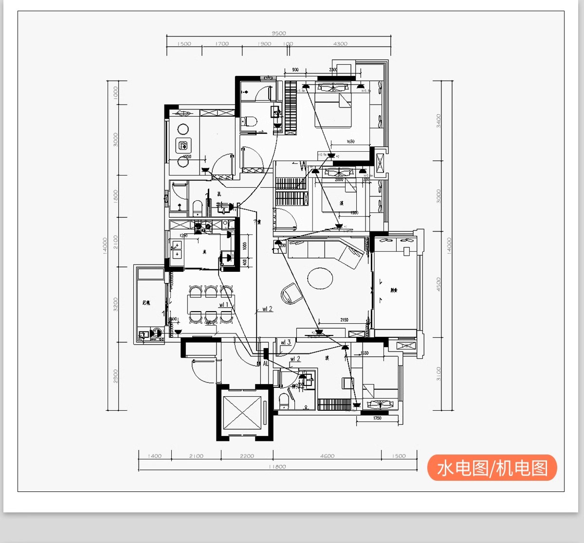 图片[44]-全屋机电连线图及开关插座水电点位灯具图例CAD图库施工图dwg图块-大怪兽分享